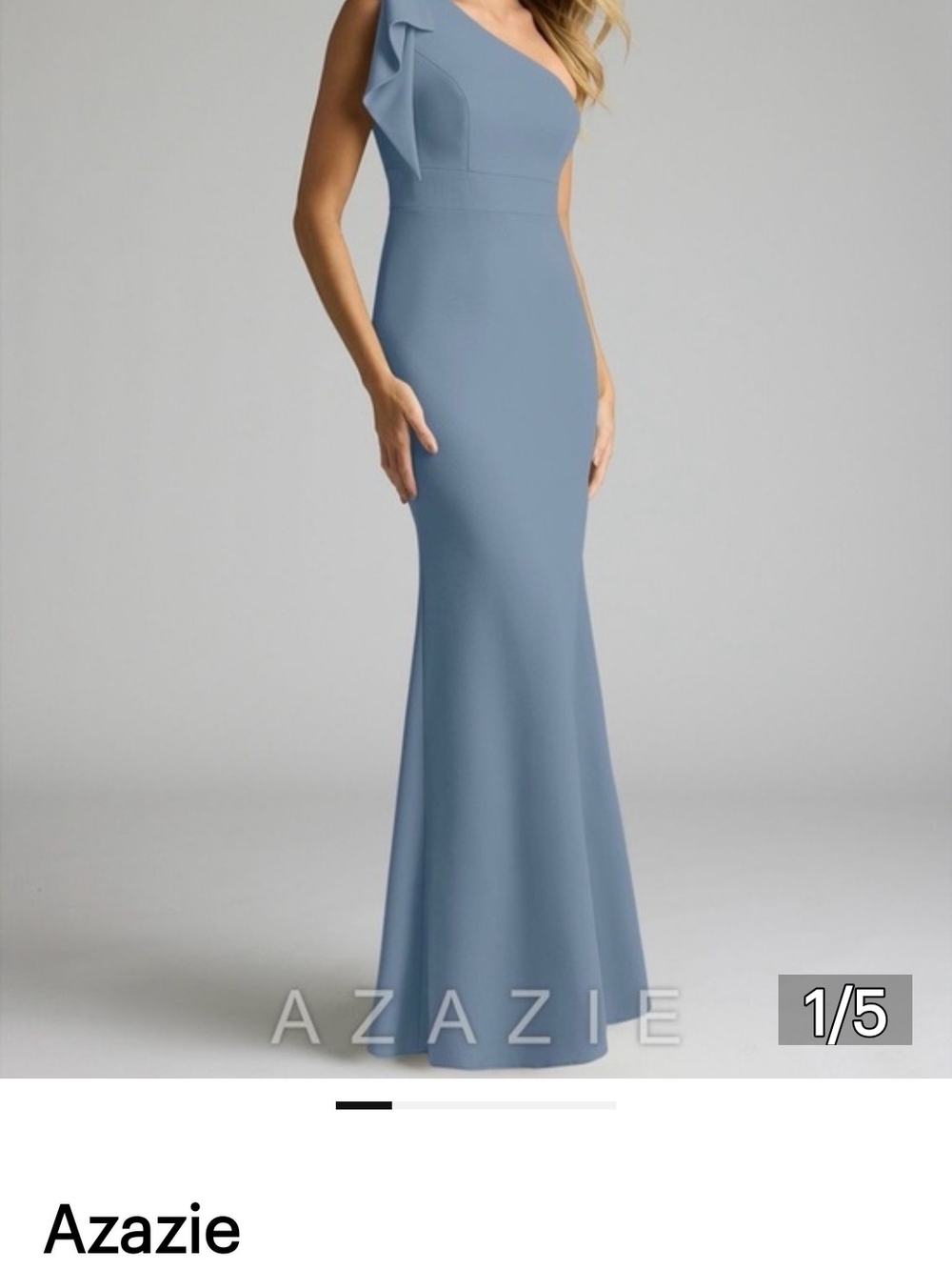Azazie One-Shoulder Ruffle Gown in Dusty Blue